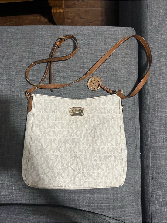 Michael Kors Handbags - Michael Kors Cream Logo Crossbody with Tan  and Gold Hardware